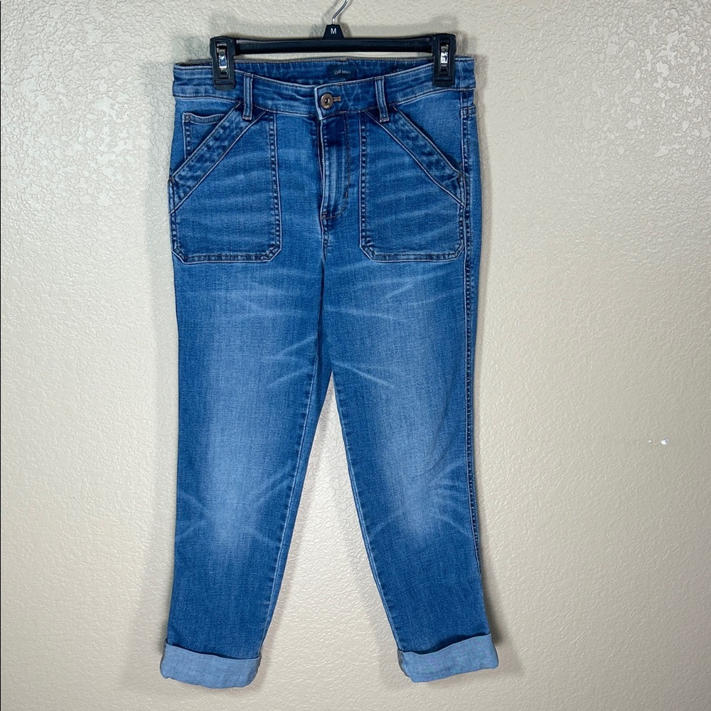 J. Jill High Rise Straight Denim Jeans Size 4 Cuffed Detail - Picture 1 of 5
